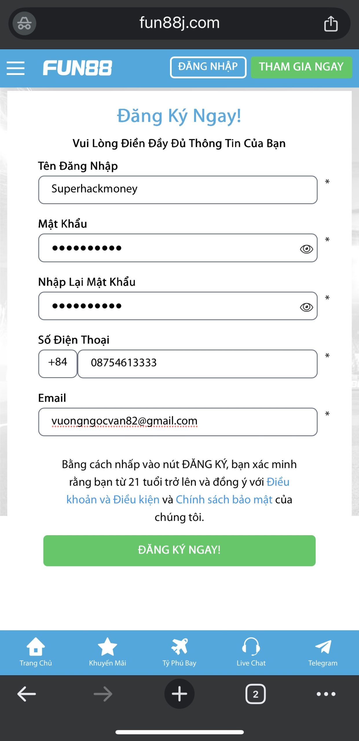 B3: Sau khi điền xong ấn xác nhận