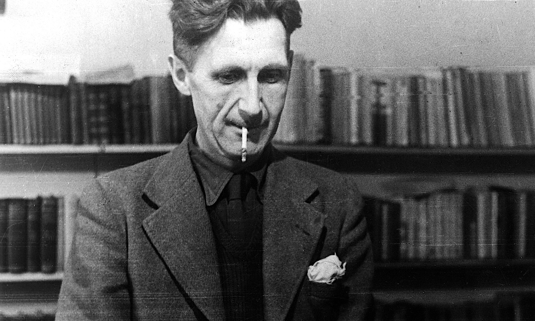 George Orwell at a typewriter